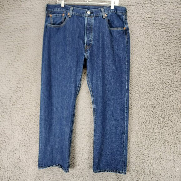 Levis Jeans Mens 38x29 501 Med Wash Cotton Mid Rise Button Fly Classic Straight - Picture 2 of 16